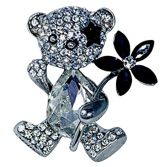 Swarovski Crystal Teddy Bear Brooch Pin 1.5" Whimsical Star Eye Shimmering - Picture 1 of 12